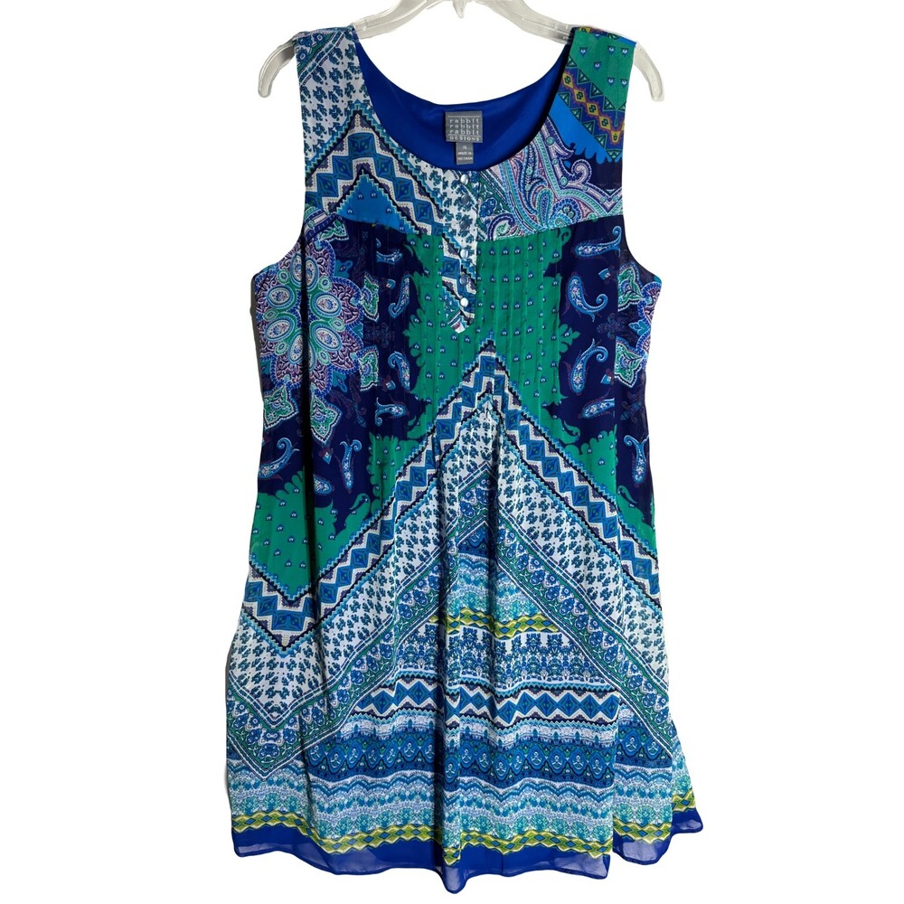 Rabbit Rabbit Rabbit Designs Midi Dress Size 16 Multicolor Round Neck Sleeveless